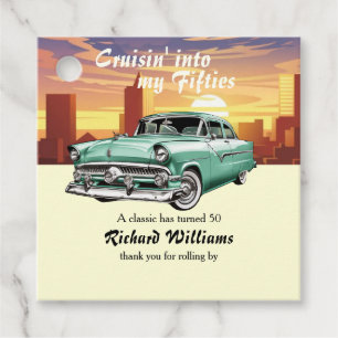 Cruising Classic Retro Car City 50th Birthday Favour Tags