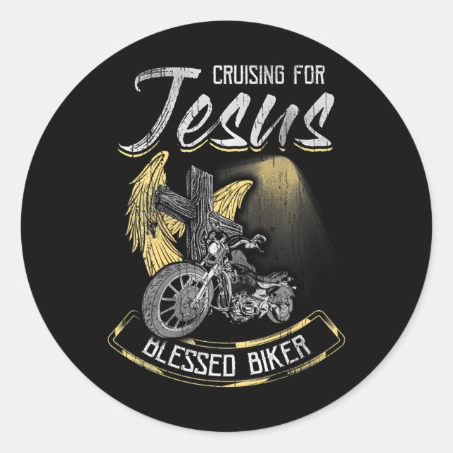 Cruising For Jesus Cross Christian Biker Classic Round Sticker (Front)