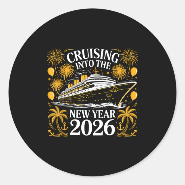 Cruising Into 2026 New Year Family Vacation Matchi Classic Round Sticker (Front)
