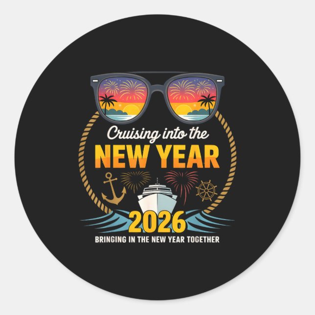 Cruising Into 2026 New Years Eve Matching Family C Classic Round Sticker (Front)