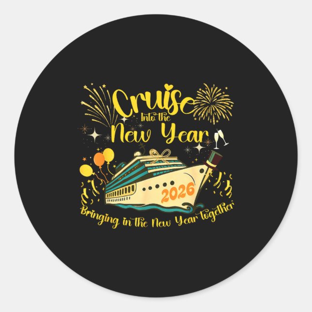 Cruising Into 2026 New Years Eve Party Favors Fami Classic Round Sticker (Front)