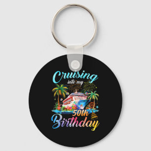 Cruising into 50th birthday family cruise 50 key ring