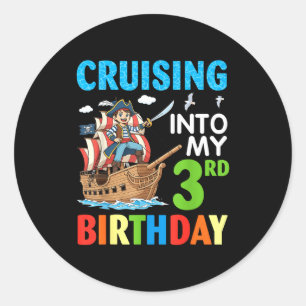 Cruising Into My 3rd Birthday Rate Little Boy 3 Ye Classic Round Sticker