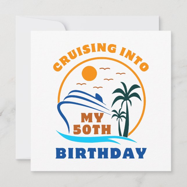 Cruising Into My 50th Birthday Boat Invitation (Front)