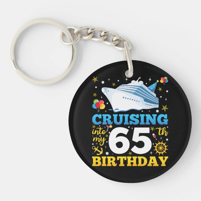 Cruising Into My 65 Birthday Party Acrylic Key Ring (Front)