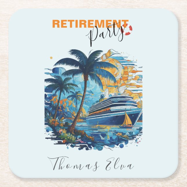 Cruising into Retirement Party, Cruise Party  Square Paper Coaster (Front)