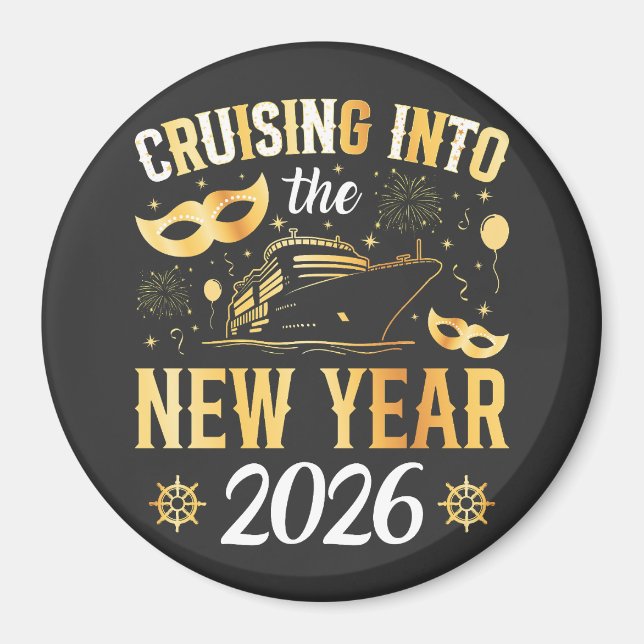 Cruising into the New Year 2026 Circle Magnet (Front)