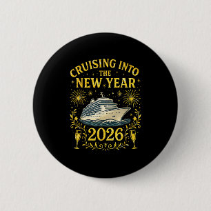 Cruising Into The New Year 2026 Happy New Year 6 Cm Round Badge