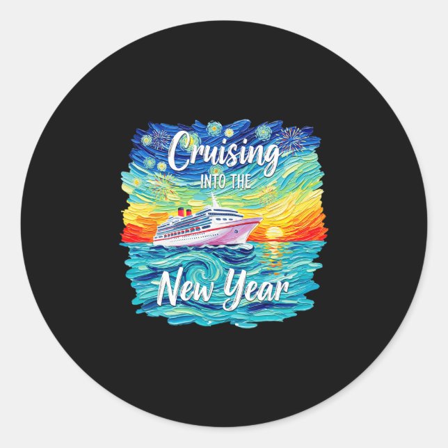 Cruising Into The New Year 2026 Vacation Party Fam Classic Round Sticker (Front)