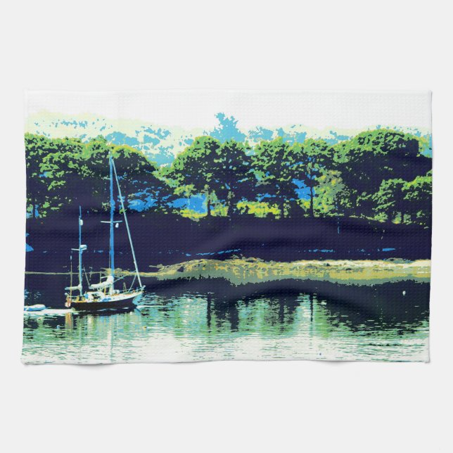 cruising sailboat kitchen towel (Horizontal)