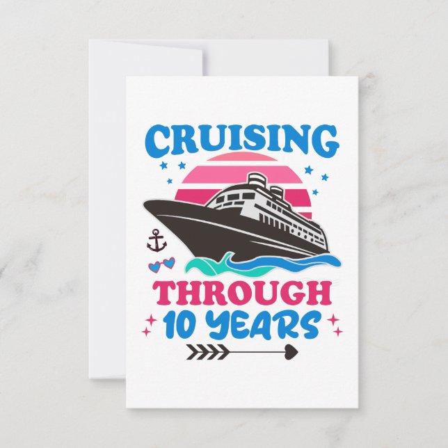 Cruising Through 10 Years Wedding Thank You Card (Front)