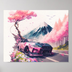 Cruising Through Cherry Blossom Landscape Poster