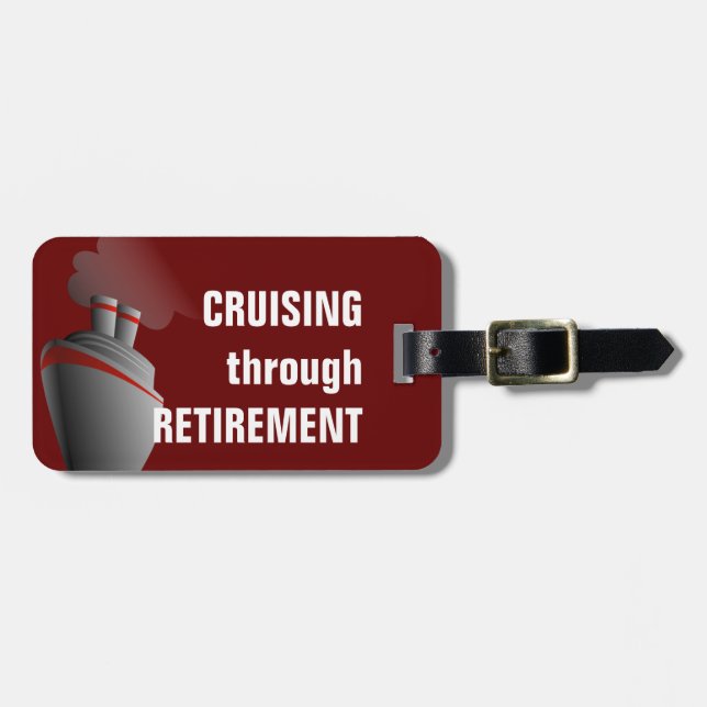 Cruising Through Retirement Dark Red Personalised Luggage Tag (Front Horizontal)