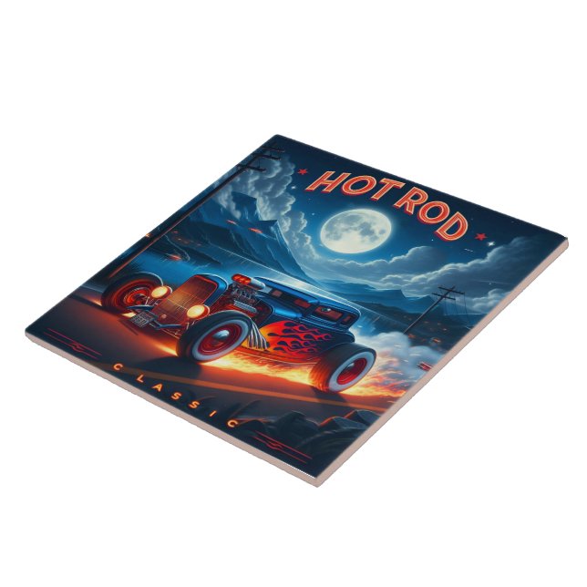 Cruising under the moonlight in a classic hot rod ceramic tile (Side)