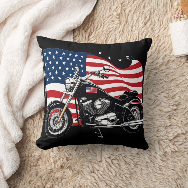 Cruising with pride beside the American flag Cushion (Blanket)