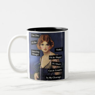 Crumbs In My Cleavage Vintage Lady Funny  Two-Tone Coffee Mug