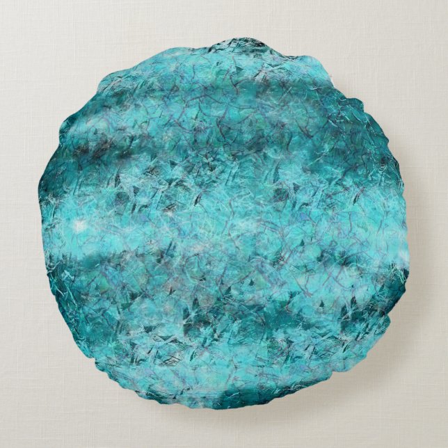Crumpled blue neon paper round cushion (Back)
