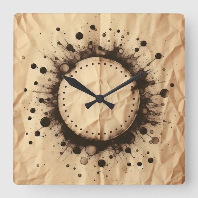 crumpled brown paper and coffee stain square wall clock (Front)