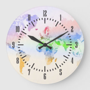 Crumpled Colourful World Map Large Clock