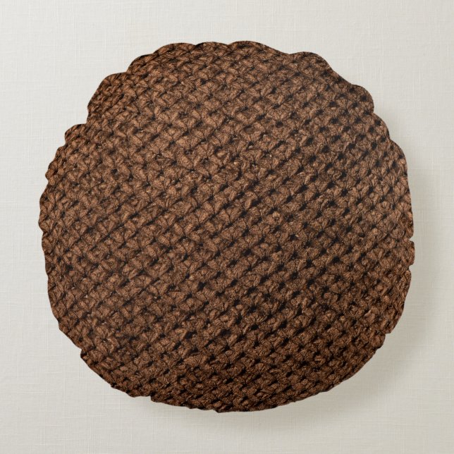 Crumpled Fabric: Dark Brown Elegance Round Cushion (Front)