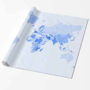 Crumpled Pale Blue World Map Wrapping Paper