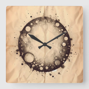crumpled paper with round spot and stains square wall clock
