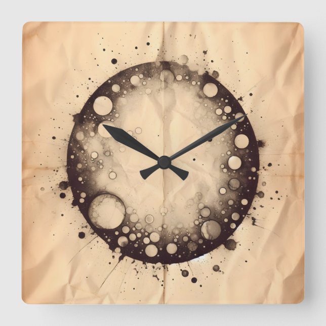 crumpled paper with round spot and stains square wall clock (Front)