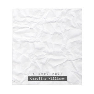 Crumpled white paper texture personalised name notepad