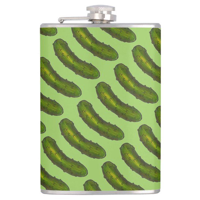Crunchy Green Kosher Dill Deli Pickle Foodie Gift Hip Flask (Front)