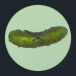 Crunchy Green Kosher Dill Pickle Foodie Deli Large Clock<br><div class="desc">Features an original marker illustration of a crunchy green dill pickle.

Don't see what you're looking for? Need help with customisation? Contact Rebecca to have something designed just for you.</div>