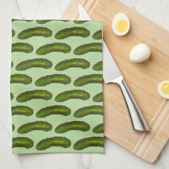 Crunchy Green Kosher Dill Pickle Foodie Tea Towel (Quarter Fold)