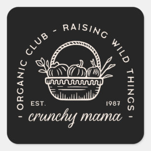 Crunchy mum club funny sahm raising wild things square sticker