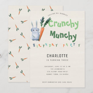 Crunchy Munchy Bunny Birthday Party Funny Cute Kid Invitation
