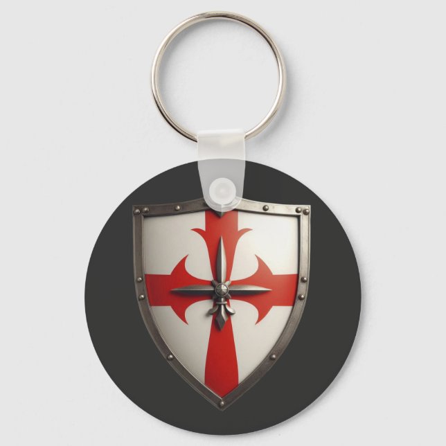 crusader shield with a red cross pattée  key ring (Front)