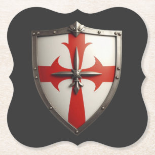 crusader shield with a red cross pattée paper coaster