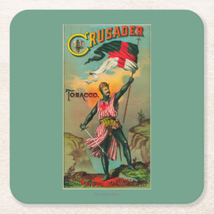Crusader Tobacco LabelPetersburg, VA Square Paper Coaster