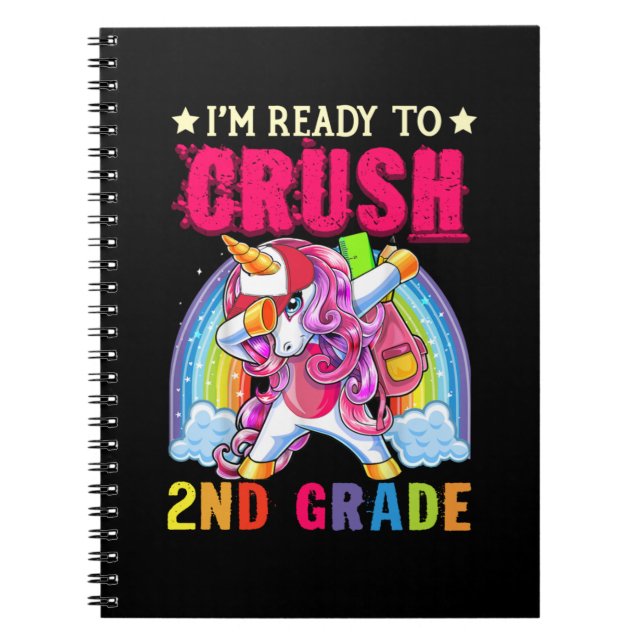 Crush 2nd Grade Dabbing Unicorn Back to School Gir Notebook (Front)