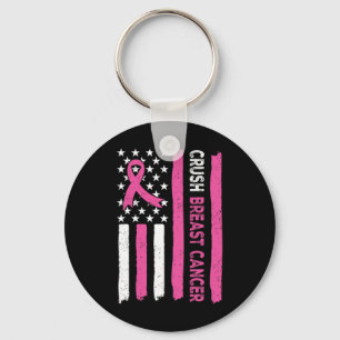 Crush Breast Cancer Awareness Bling Pink Ribbon 3 Key Ring
