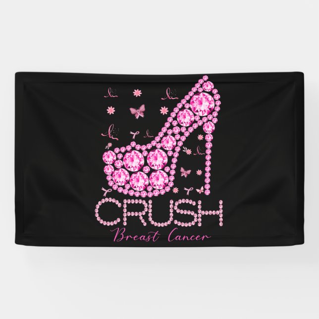 Crush Breast Cancer Awareness Bling Pink Ribbon Banner (Horizontal)
