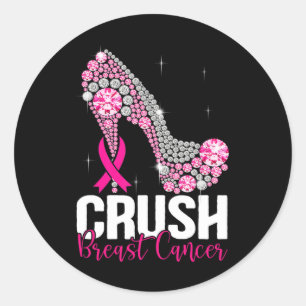 Crush Breast Cancer Awareness Bling Pink Ribbon Classic Round Sticker