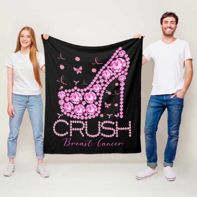 Crush Breast Cancer Awareness Bling Pink Ribbon Fleece Blanket (In Situ)