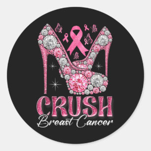 Crush Breast Cancer Awareness Bling Pink Ribbon Hi Classic Round Sticker