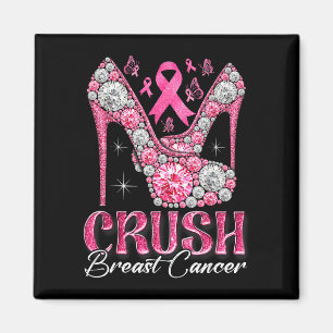 Crush breast cancer awareness bling pink ribbon magnet