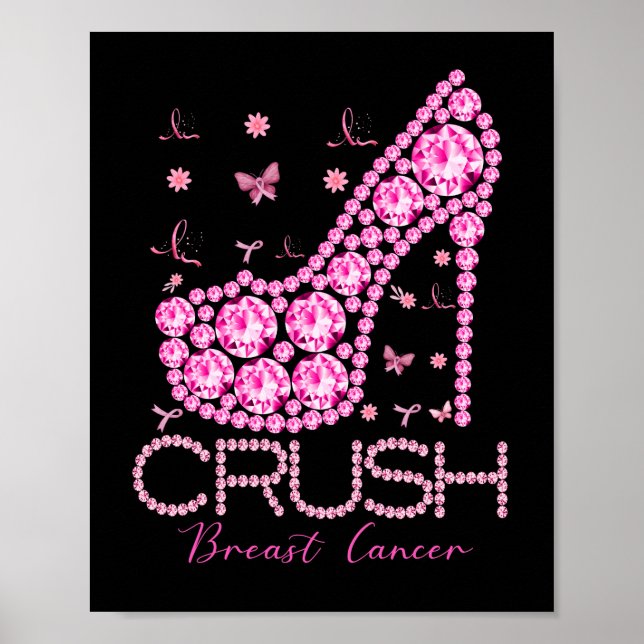 Crush Breast Cancer Awareness Bling Pink Ribbon Poster (Front)