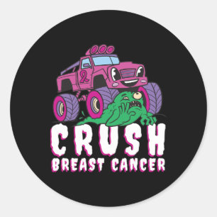 Crush Breast Cancer Awareness Kids Monster Truck P Classic Round Sticker