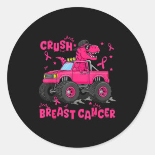 Crush Breast Cancer Awareness Monster Truck Dinosa Classic Round Sticker