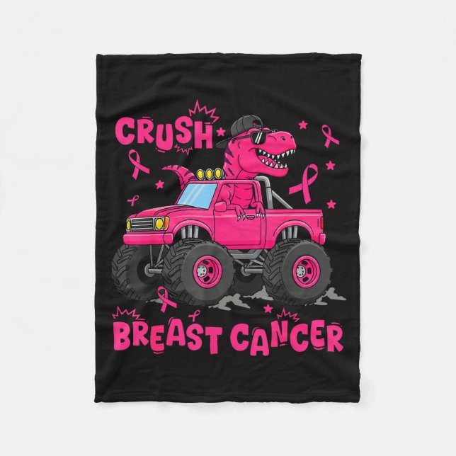 Crush Breast Cancer Awareness Monster Truck Dinosa Fleece Blanket (Front)