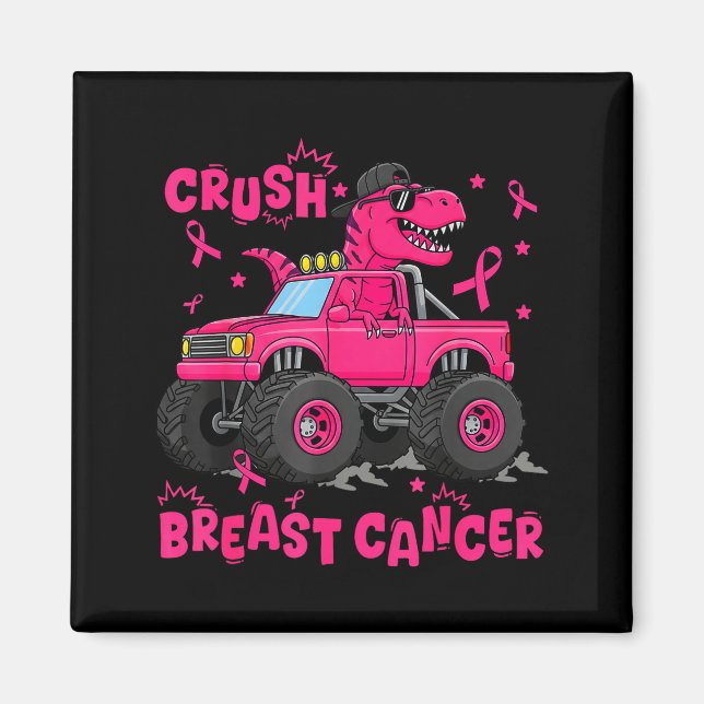 Crush Breast Cancer Awareness Monster Truck Dinosa Magnet (Front)