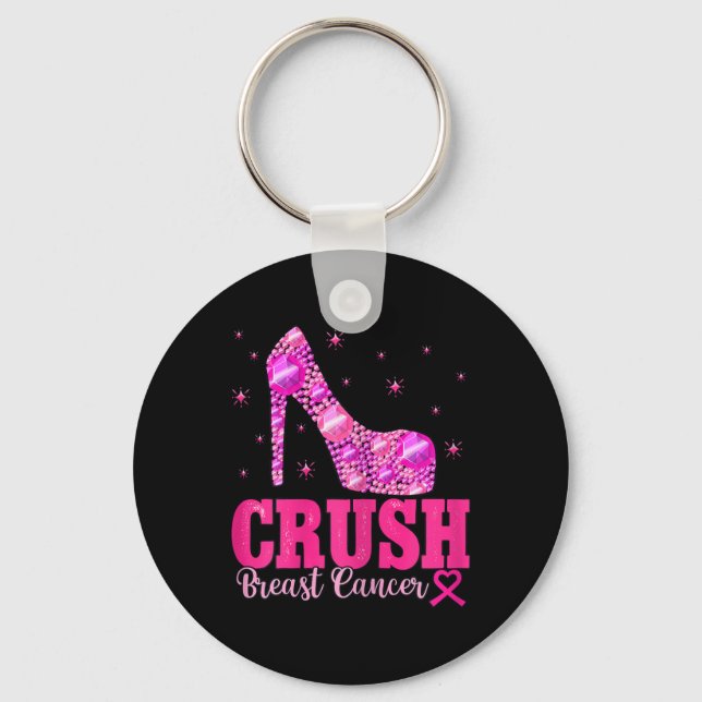 Crush Breast Cancer Awareness Pink Heels  Key Ring (Front)