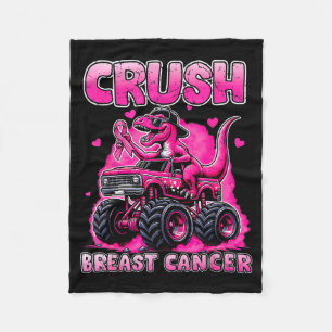 Crush Breast Cancer Awareness T Rex Monster Truck  Fleece Blanket